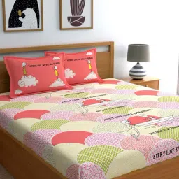My Room Peach & Green 210 TC Cotton Bed Sheet Set-picture-41