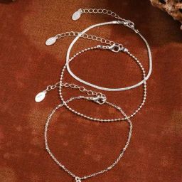 Accessorize London Women'S Silver Moon Chain Anklets Pack Of 3-image-32