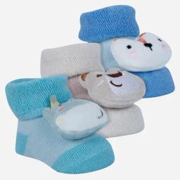 Baby Moo Unisex Blue & Grey Applique Socks Booties (Pack Of 3)-image-58