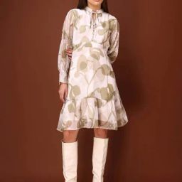 Purvaja Off White Slim Fit Printed Dress-image-24