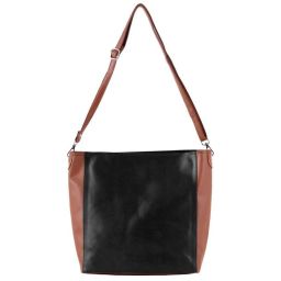 Toteteca Black & Tan Color Block Medium Shoulder Handbag image 3