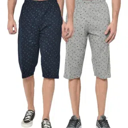 Vimal Jonney Navy & Grey Regular Fit Capris - Pack of 2-image-101