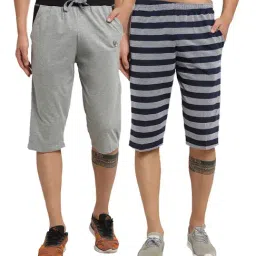 Vimal Jonney Blue & Grey Regular Fit Striped Capris - Pack of 2-image-67