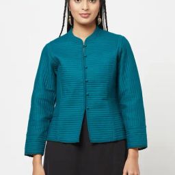 Fabindia Teal Blue Cotton Jacket-image-38