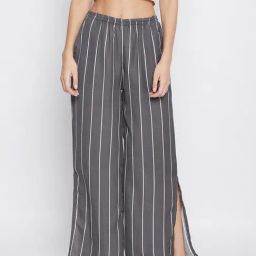 Clovia Dark Grey & White Striped Pyjamas-image-13