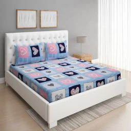 Romee Floral Blue 144 TC Cotton Queen Sized Bed Sheet with 2 Pillow Covers-image-18