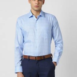 Van Heusen Blue Cotton Regular Fit Checks Shirt-image-89