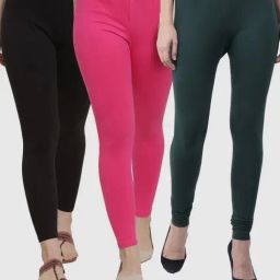 Gracit Black & Pink Mid Rise Leggings - Pack Of 3-image-75