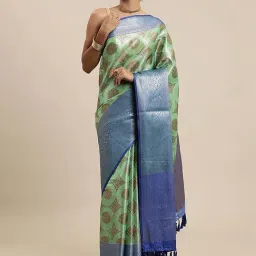 Blissta Green & Blue Woven Saree With Unstitched Blouse-picture-16