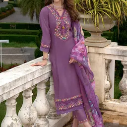 Indo Era Floral Embroidered A-Line Kurta With Trousers & Dupatta-picture-14