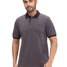 Raymond Black Slim Fit Self Pattern Polo T-Shirt-image-59