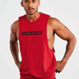 GSPO Push Or Die Chest Print Round Neck Gym Vest V-PSD-Red-image-26
