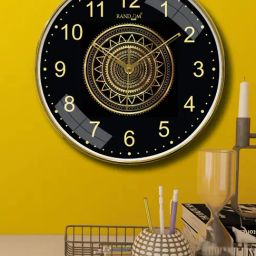 Random Black & Gold Printed Round Wall Clock-picture-22