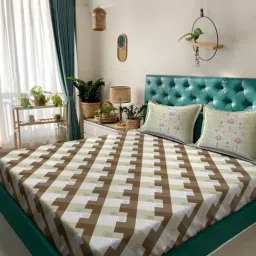 Klotthe Brown Cotton Printed 400 TC King Flat Bedsheet with 2 Pillow Covers-picture-28