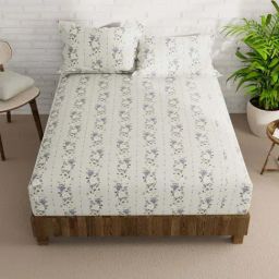 Bianca Envogue Ivory & Purple 152 TC Micro Fabric Double Bedsheet with 2 Pillow Covers-image-8