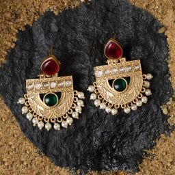 Zaveri Pearls Statement Rani Pink & Green Alloy Earrings-24