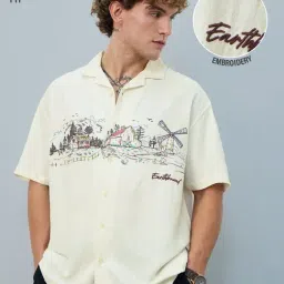 The Souled Store Off White Cotton Loose Fit Printed Shirt-picture-45