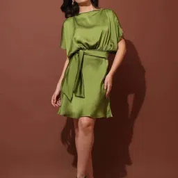 Purvaja Green Satin Relaxed Fit Dress-image-12