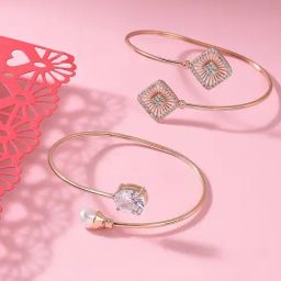Zaveri Pearls Set of 2 Rose Gold Contemporary Cubic Zirconia Brass Kada Style Bracelet - ZPFK11115-46