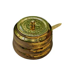 Ambi Pure Brass Ghee Pot (Matte) With Spoon - Hammered Gold Finish image 2