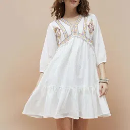 Colour Me By Melange Off White Cotton Regular Fit Dress-image-61