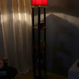Devansh Red& Brown Conical Wooden Shelf Floor Lamp-7