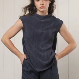 RAREISM Navy Polyester Textured Sleeveless Top-image-51