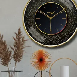Random Navy Blue & Gold Printed Round Wall Clock-image-94