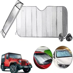 Auto Pearl F244 Dashboard Sun Shade Cover with Suction Cup for Mahindra Thar (Silver)-42