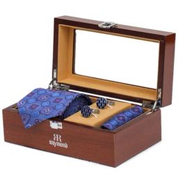 Park Avenue Blue MULBURRY Printed Tie with Handkerchief & Cuffinks-image-75