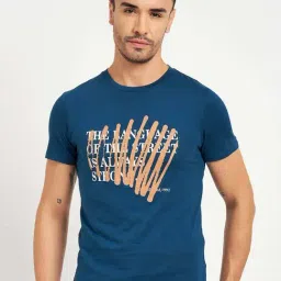Camla Navy Cotton Regular Fit Printed T-Shirt-picture-46
