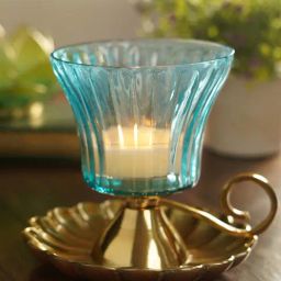 Pure Home and Living Blue & Gold Glass Votive With Metal Base And Handle-image-8