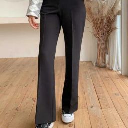 Broadstar Black Straight Fit High Rise Stretchable Trousers-image-71