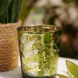 Pure Home and Living Green Glass Leaf Pattern Votive - Set of 2-image-77