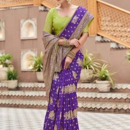 Satrani Purple Woven Saree With Unstitched Blouse-image-57