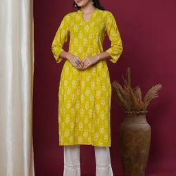 Fashor Mustard Cotton Printed Kurta-image-62