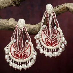 Moedbuille Beads and Pearls Contemporary Tassell Design Silver Plated Handcrafted Earrings-4