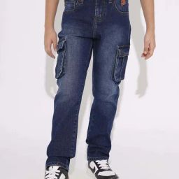 Jack & Jones Junior Boys Dark Blue Denim Solid Cargo Jeans-picture-3