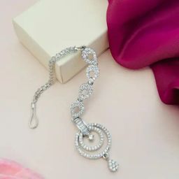 Abdesigns Silver American Diamond Studded Maang Tikka Headpiece-40