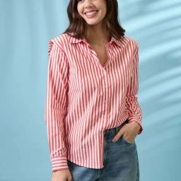 Globus Red & White Cotton Regular Fit Striped Shirt-image-15