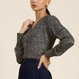 her by invictus Black & Blue Floral Print Shirt Style Top-image-68