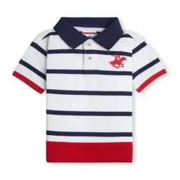 Beverly Hills Polo Club Kids White & Navy Striped Polo T-Shirt-picture-8