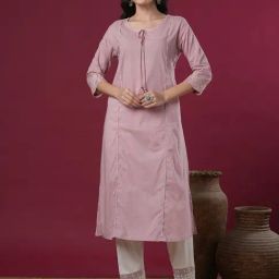 Fashor Pink Cotton Solid Kurta-11