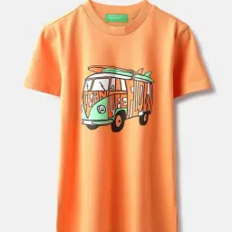 United Colors of Benetton Boys Orange Cotton Print T-Shirt-image-83