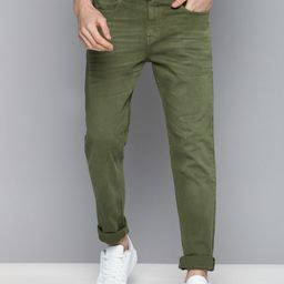 Mast & Harbour Men Olive Green Slim Tapered Fit Mid-Rise Clean Look Stretchable Jeans-image-88