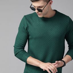 Roadster Men Green Self-Checked Pullover-image-92