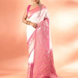 Elora White & Pink Silk Woven Saree With Unstitched Blouse-picture-13