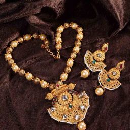 Saraf RS Jewellery Antique Gold Plated Kundan Studded Rajwadi Jewellery Set-9