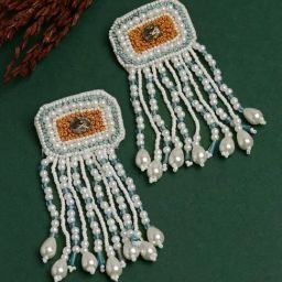 Moedbuille Handwoven Contemporary Design Silver Plated Handcrafted Tasselled Earrings-image-41
