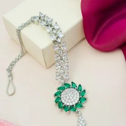 Abdesigns Silver American Diamond Studded Maang Tikka Headpiece-image-42